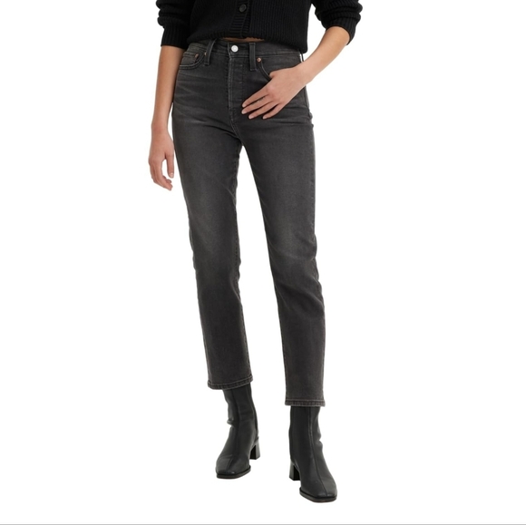 Levis Wedge Straight High Rise Black Button Fly Jeans 30x28 - Picture 1 of 9